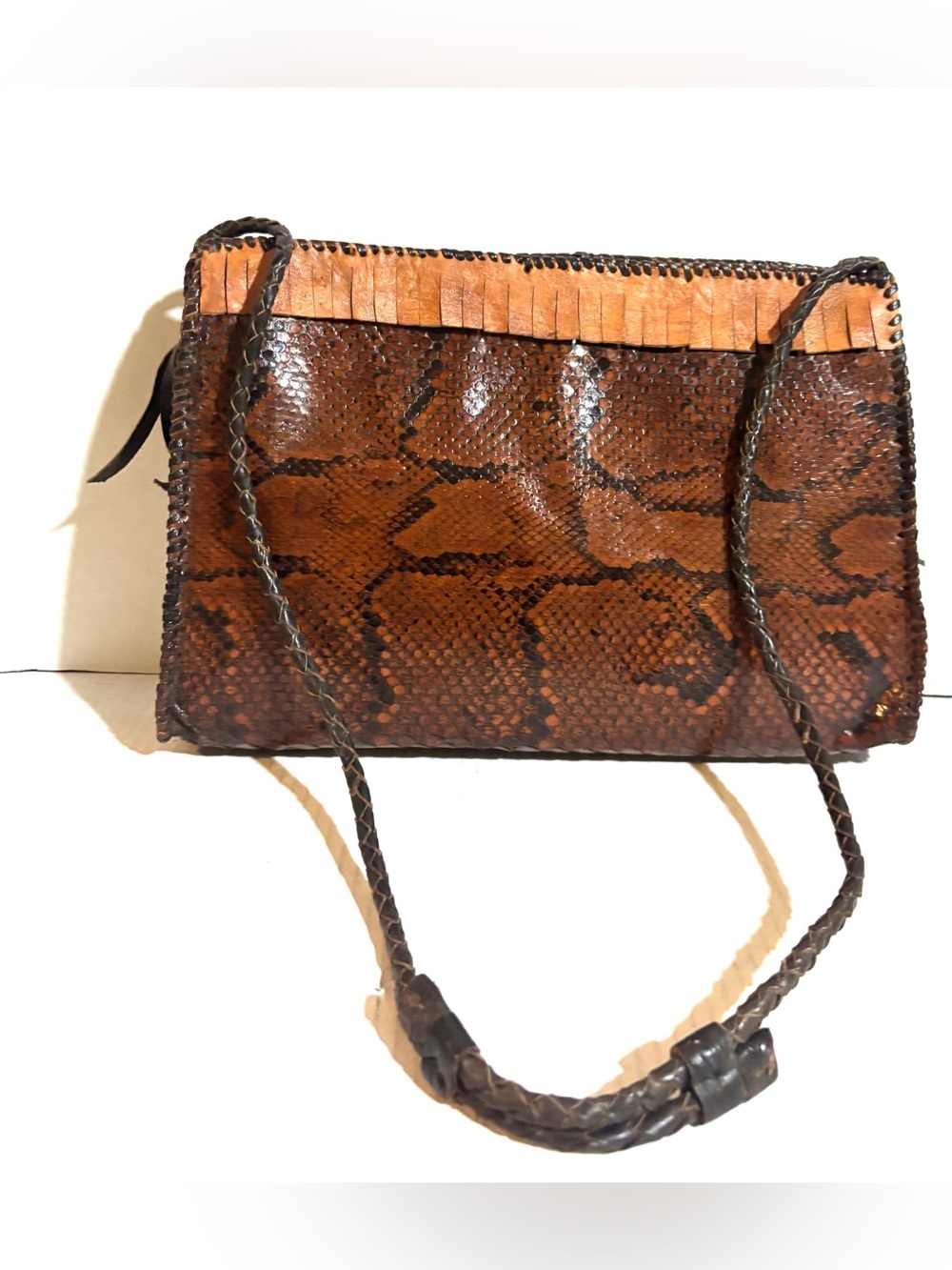 Handmade vintage Brown Python-leather ringe Leather Crossbody Bag